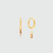 Venice Pink Tourmaline Gold Huggie Hoop Earrings