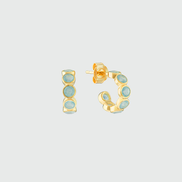 Earrings - Ortigia Mini Aqua Chalcedony & Gold Vermeil Hoop Earrings
