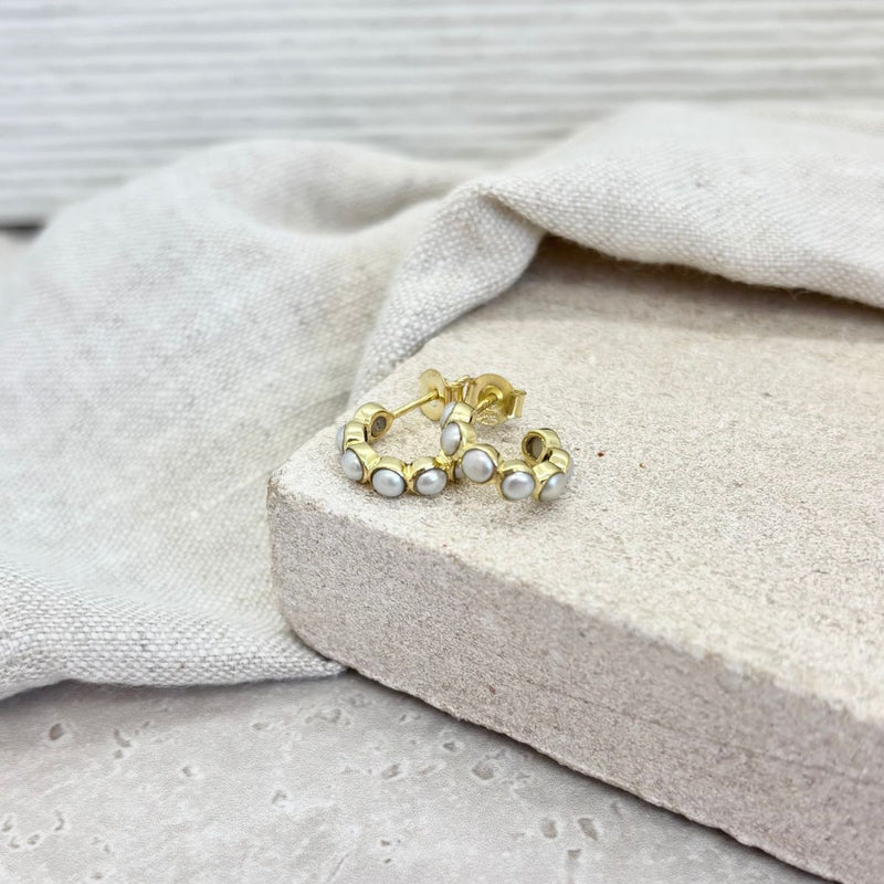 Earrings - Ortigia Freshwater Pearl & Gold Vermeil Mini Hoop Earrings