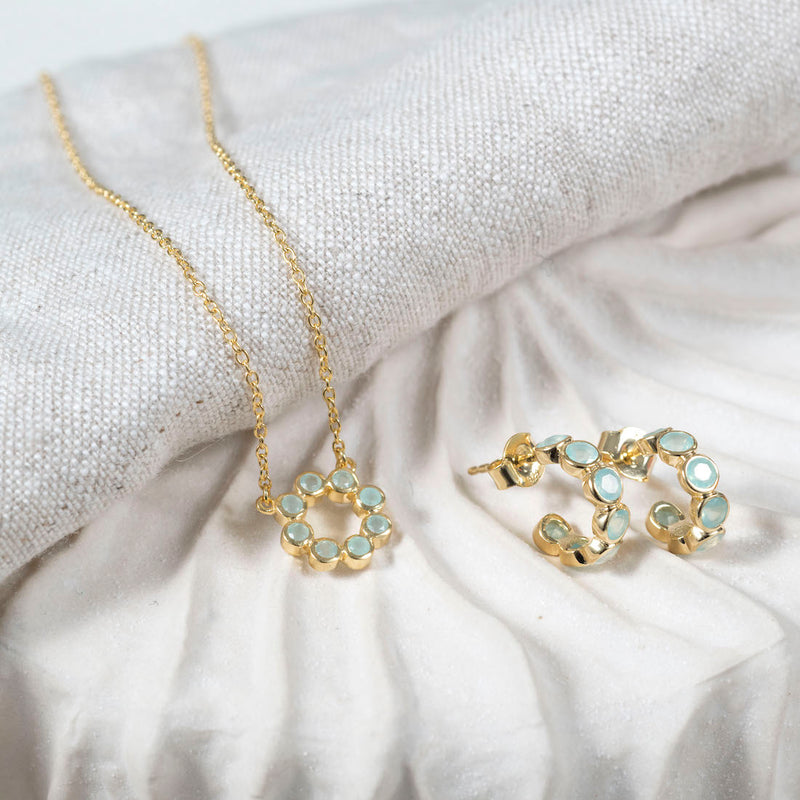 Ortigia Mini Aqua Chalcedony & Gold Vermeil Hoop Earrings-Auree Jewellery