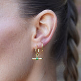 Havana Apple Green Enamel and Gold Vermeil T-Bar Hoop Earrings