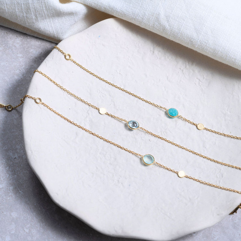 Bracelets & Bangles - Salina Aqua Chalcedony And Gold Disc Bracelet