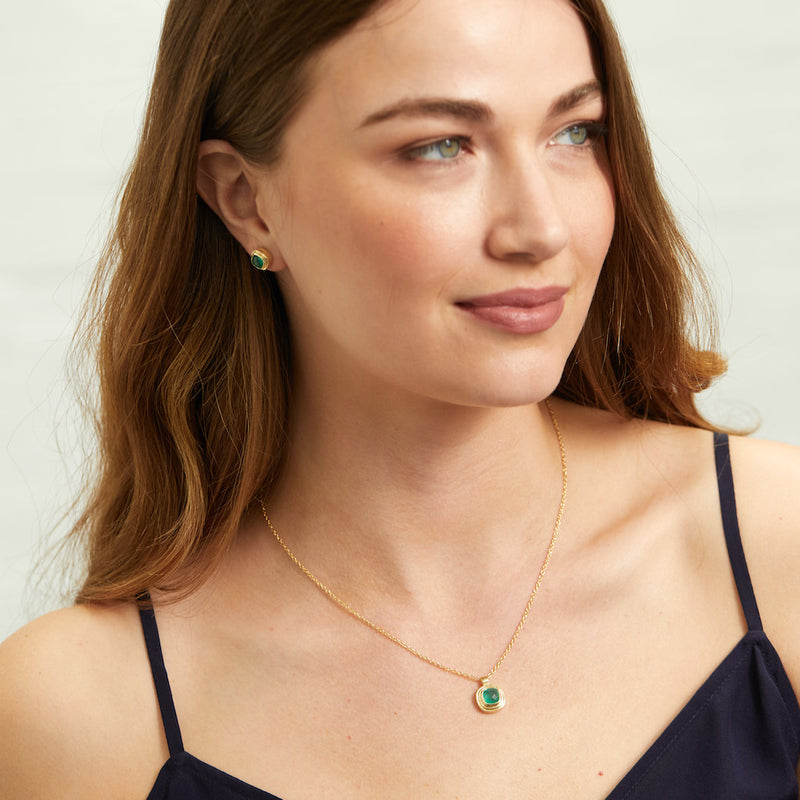 California Gold Vermeil Green Onyx Stud Earrings Auree Jewellery