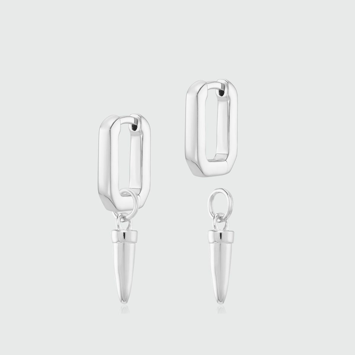 Rectangular Hoop & Pointed Drop Earrings | Sterling Silver Hoops ...