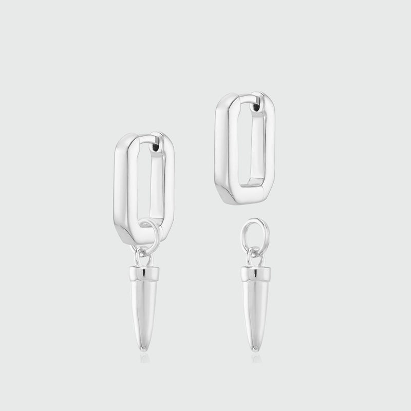 Auree x @theeditbutton Silver Rectangular Hoops with Pointed Drops