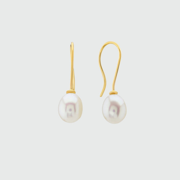 Thurloe White Pearl & 9ct Gold Drop Earrings
