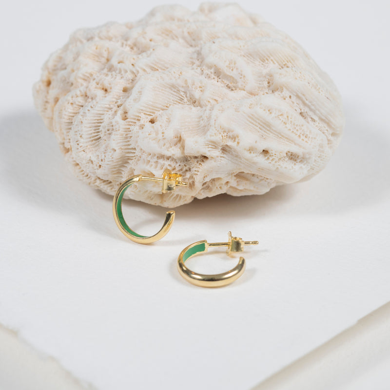 Earrings - Havana Apple Green Enamel & Gold Half Hoop Earrings