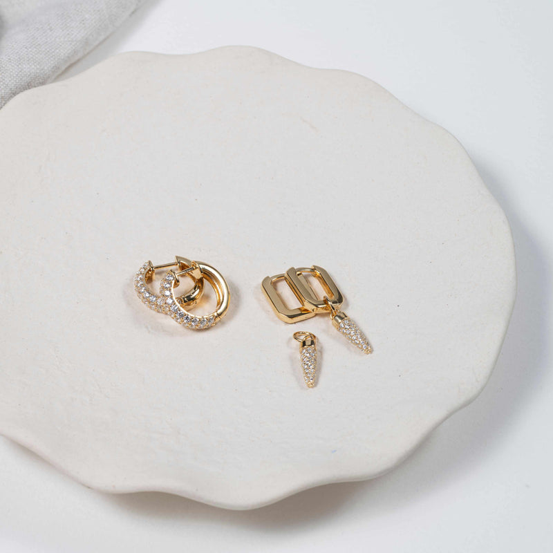 Auree x @theeditbutton Gold CZ Interchangeable Hoop & White Pointed Drop Earrings-Auree Jewellery