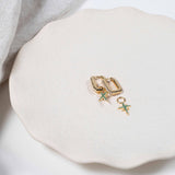 Auree x @theeditbutton Gold CZ Interchangeable Hoop & Green Star Drop Earrings-Auree Jewellery