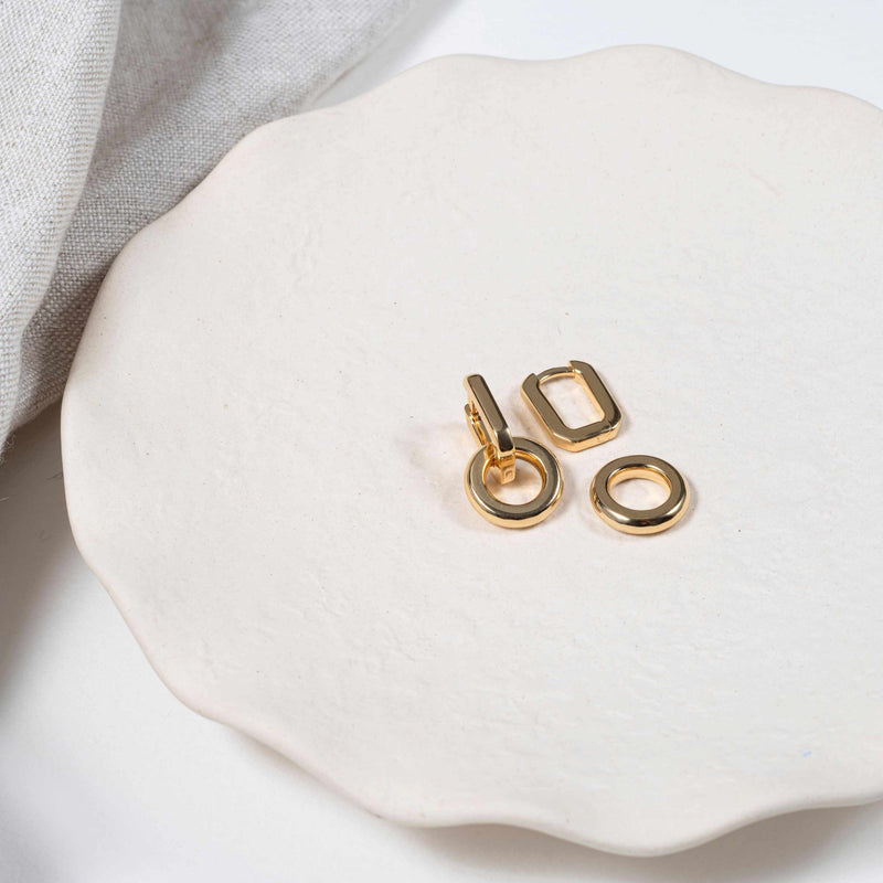 Auree x @theeditbutton Gold Interchangeable Hoop & Gold Circle Drop Earrings-Auree Jewellery