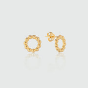 Abla Yellow Gold Beaded Circle Stud Earrings