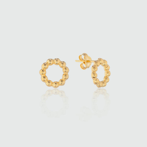 Abla Yellow Gold Beaded Circle Stud Earrings