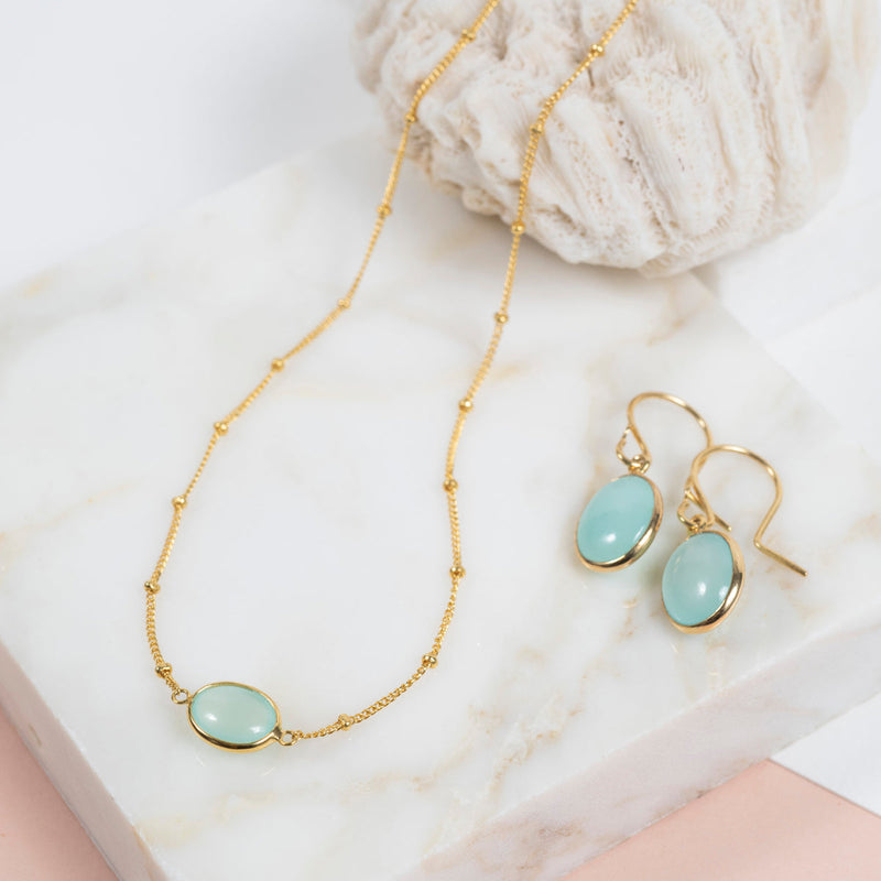 Pollara Aqua Chalcedony & Gold Vermeil Beaded Necklace