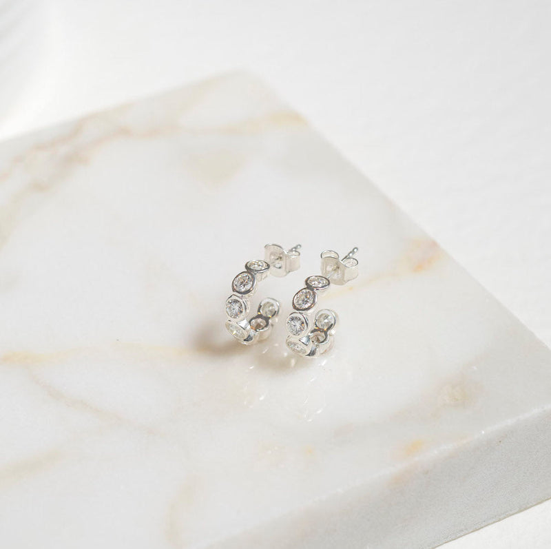 Ortigia Mini Moissanite & Silver Hoop Earrings-Auree Jewellery