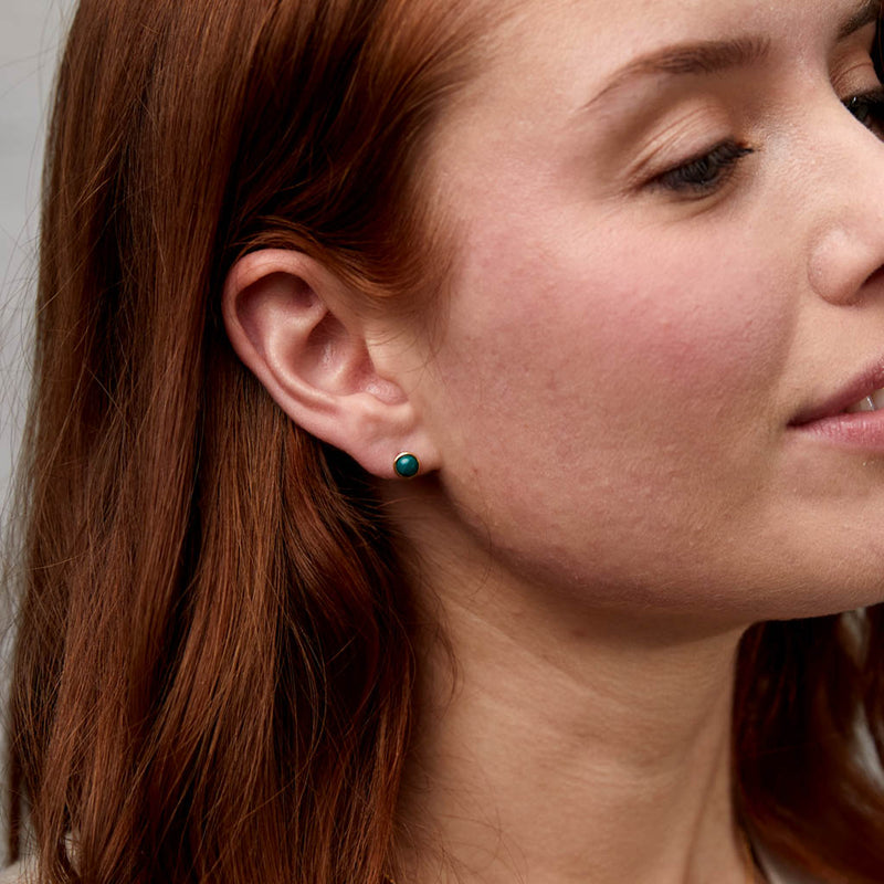 Aurora Malachite & Gold Vermeil Cabouchon Stud Earrings-Auree Jewellery