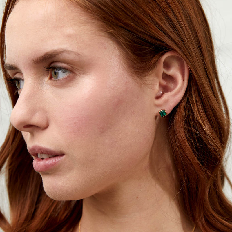 Aurora Malachite & Gold Vermeil Square Stud Earrings