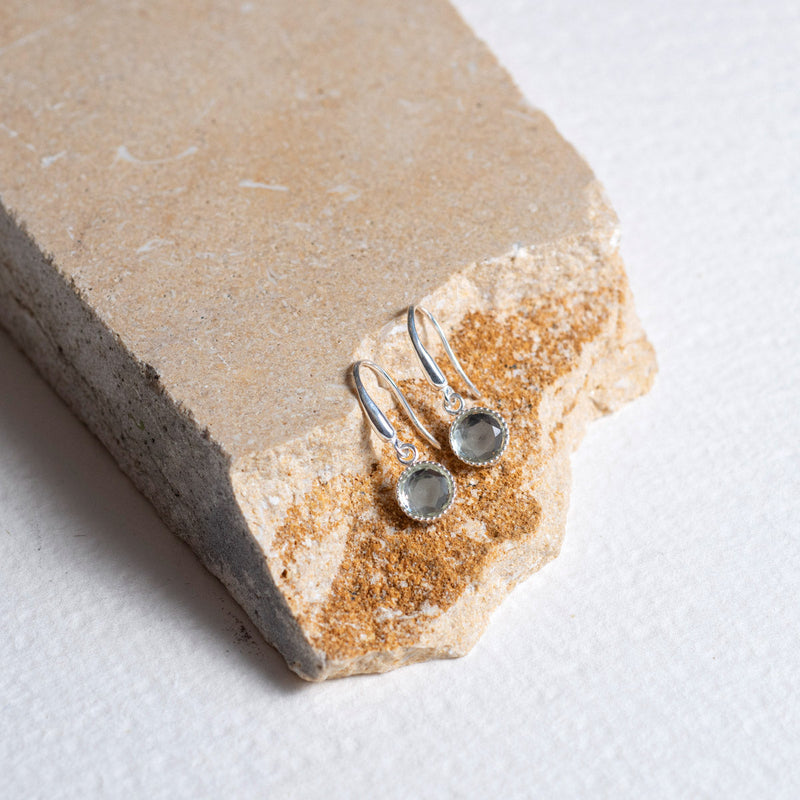 Barcelona Silver August Green Amethyst Birthstone Hook Earrings-Auree Jewellery