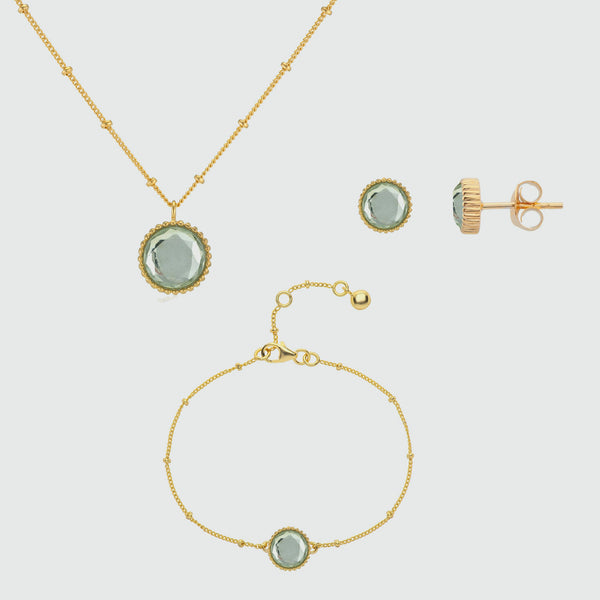 Barcelona August Birthstone Green Amethyst & Gold Vermeil Jewellery Set-Auree Jewellery