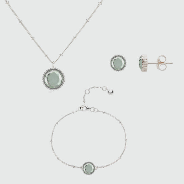 Barcelona August Birthstone Green Amethyst & Silver Jewellery Set-Auree Jewellery