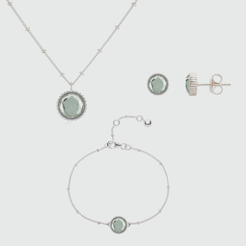 Barcelona August Birthstone Green Amethyst & Silver Jewellery Set