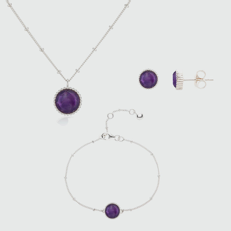 Barcelona February Birthstone Amethyst & Silver Jewellery Set-Auree Jewellery