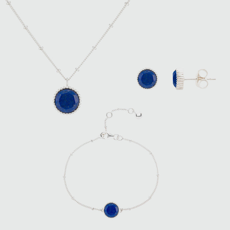 Barcelona September Birthstone Lapis Lazuli & Silver Jewellery Set-Auree Jewellery