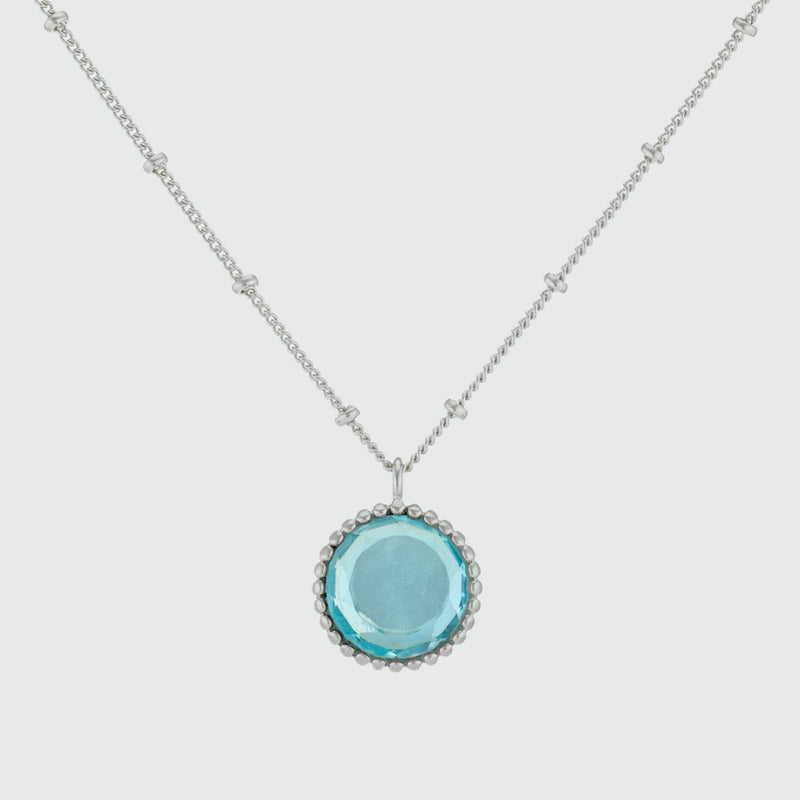 Barcelona Silver March Blue Topaz Birthstone Necklace-Auree Jewellery