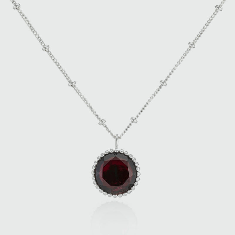 Barcelona Silver January Garnet Birthstone Necklace-Auree Jewellery