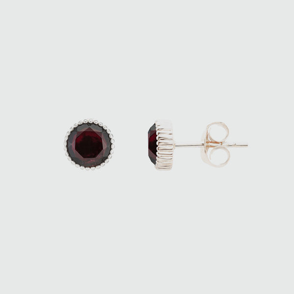 Barcelona Silver January Garnet Birthstone Stud Earrings-Auree Jewellery