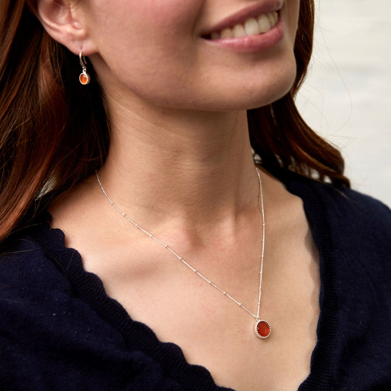 Barcelona Silver July Carnelian Birthstone Necklace-Auree Jewellery