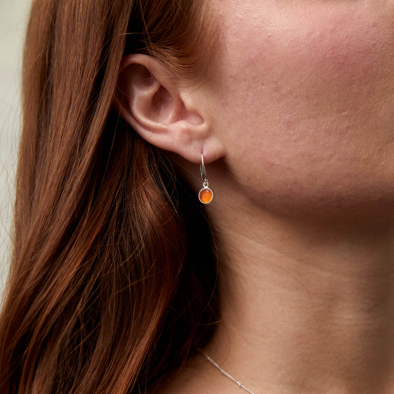 Barcelona Silver July Carnelian Birthstone Hook Earrings-Auree Jewellery