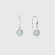 Barcelona Silver March Blue Topaz Birthstone Hook Earrings-Auree Jewellery