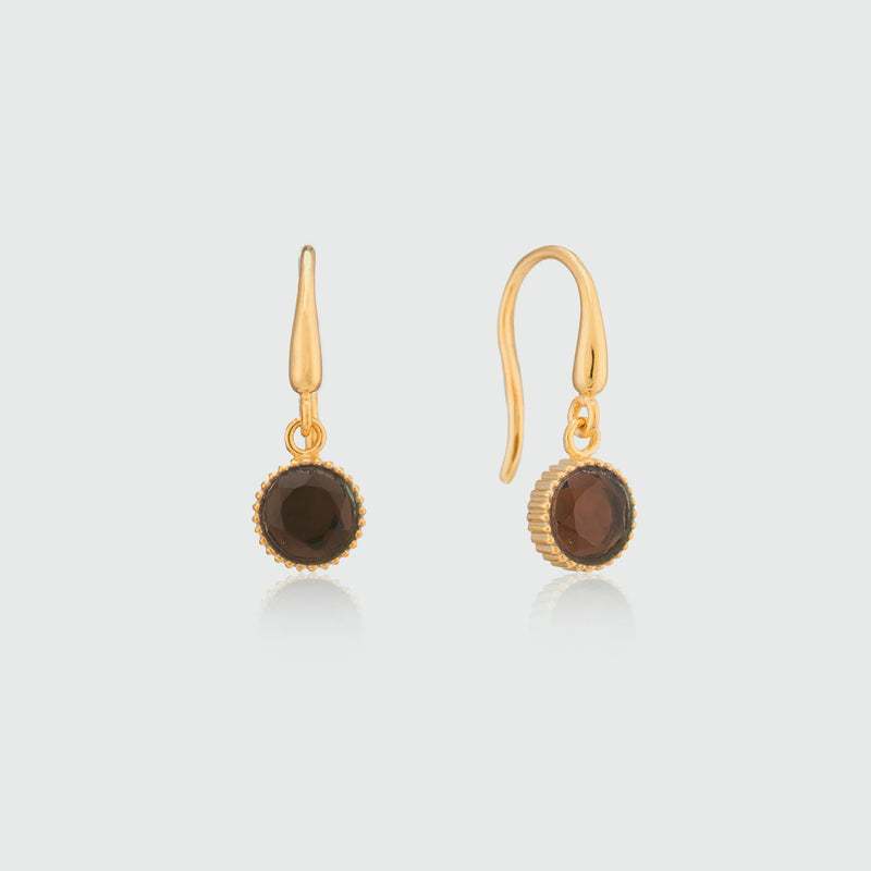 Barcelona November Smokey Quartz Birthstone Hook Earrings-Auree Jewellery