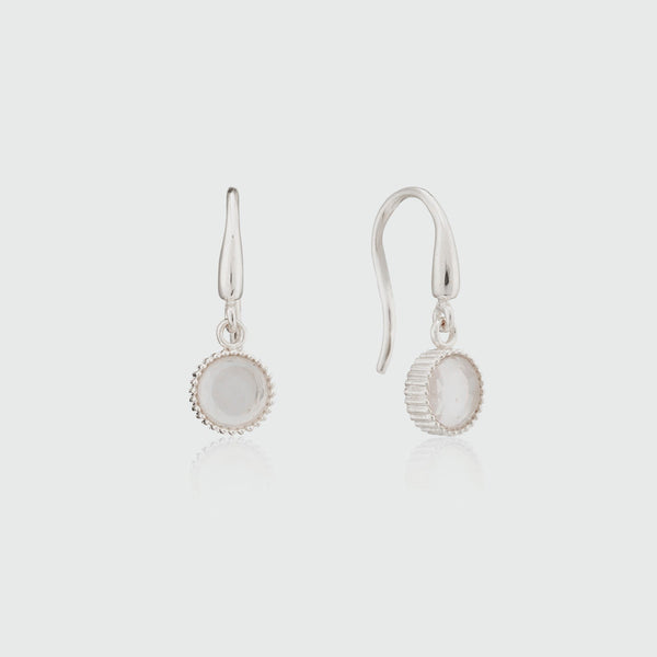 Barcelona Silver October Rose Quartz Birthstone Hook Earrings-Auree Jewellery