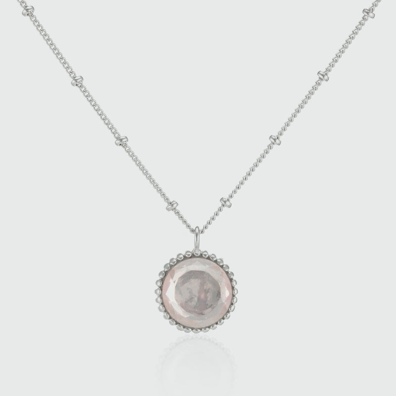 Barcelona Silver October Rose Quartz Birthstone Necklace-Auree Jewellery