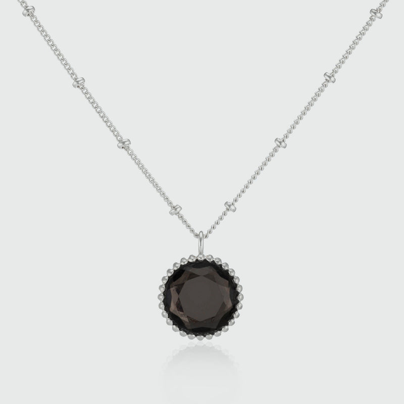 Barcelona Silver November Smokey Quartz Birthstone Necklace-Auree Jewellery