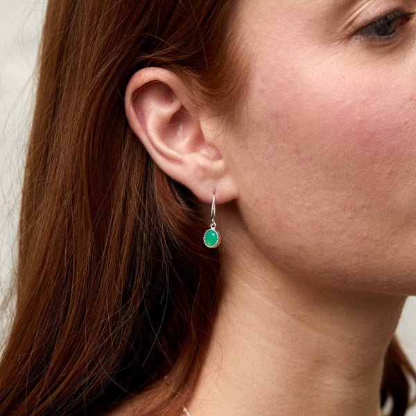Barcelona Silver May Chrysoprase Birthstone Hook Earrings-Auree Jewellery