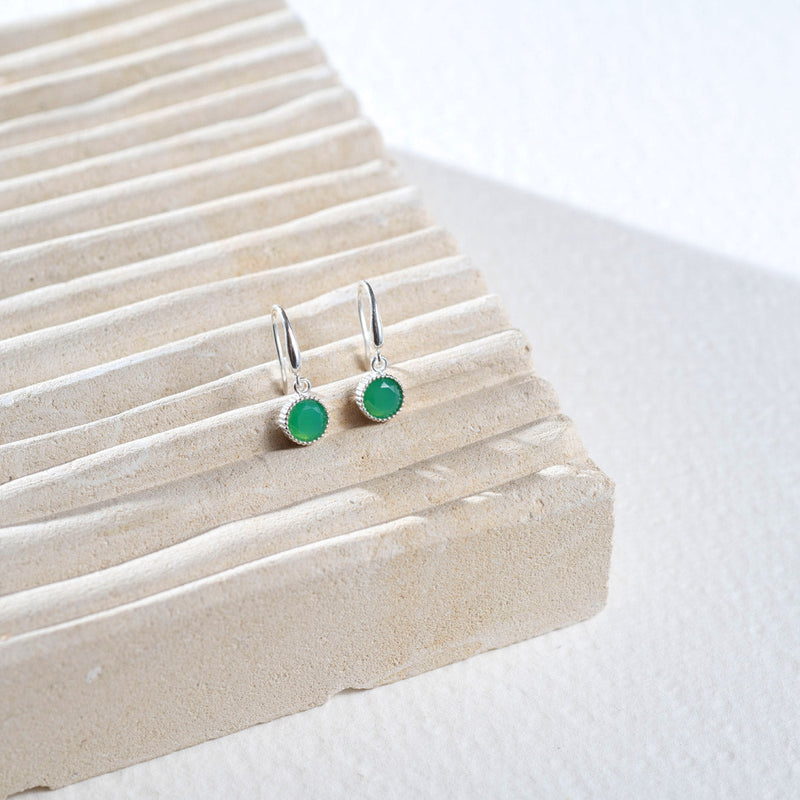 Barcelona Silver May Chrysoprase Birthstone Hook Earrings-Auree Jewellery