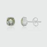 Brooklyn Green Amethyst & Sterling Silver Cushion Stud Earrings-Auree Jewellery