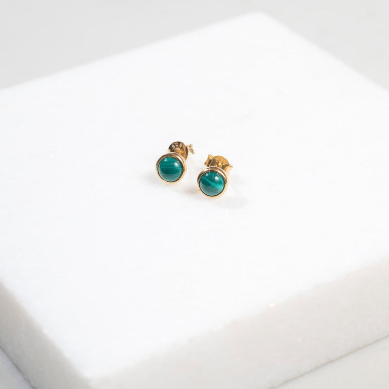 Aurora Malachite & Gold Vermeil Cabouchon Stud Earrings-Auree Jewellery