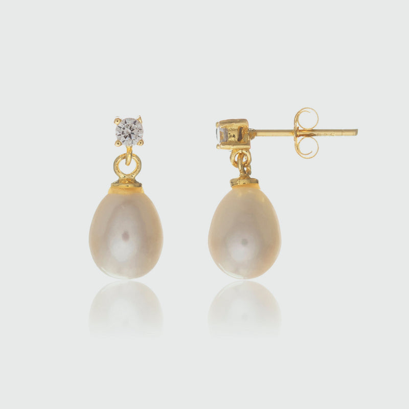 Drayton White Pearl & Cubic Zirconia Gold Vermeil Oval Earrings-Auree Jewellery