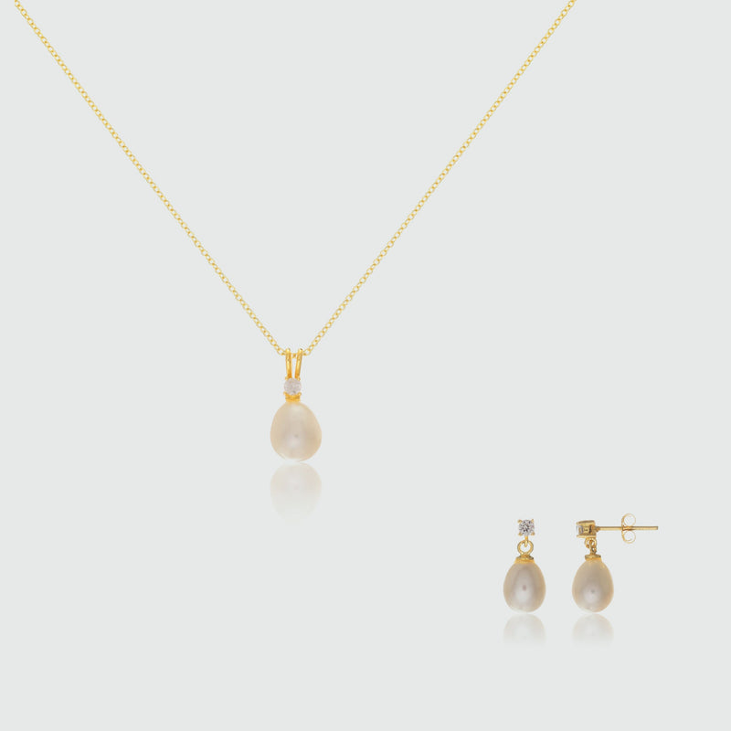 Drayton White Pearl & Cubic Zirconia Gold Vermeil Jewellery Set-Auree Jewellery