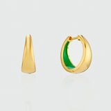 Havana Apple Green Enamel & Gold Huggie Hoop Earrings