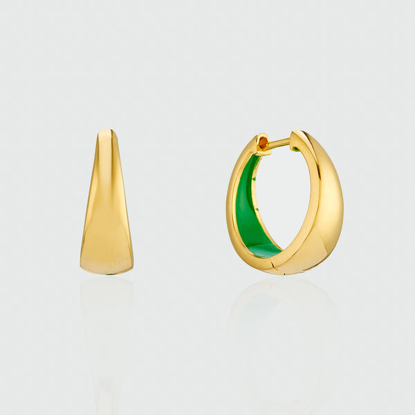 Havana Apple Green Enamel & Gold Huggie Hoop Earrings-Auree Jewellery