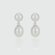 Glebe Double White Pearl & Sterling Silver Drop Earrings-Auree Jewellery