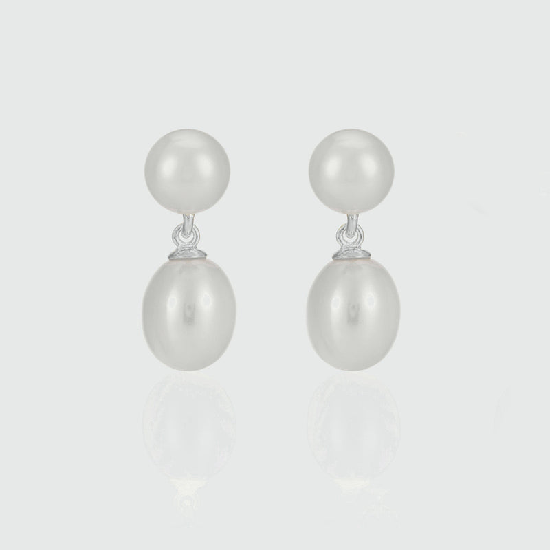 Glebe Double White Pearl & Sterling Silver Drop Earrings