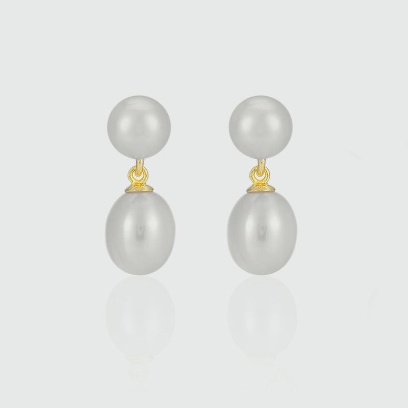 Glebe Double White Pearl & Gold Vermeil Drop Earrings