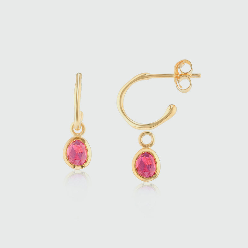 Ruby Gold Vermeil Interchangeable Gemstone Hoop Earrings