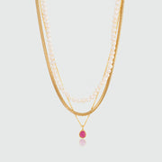 Layering Gold Chain, Pearl and Ruby Necklace Set