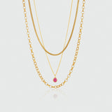 Layering Gold Chain and Ruby Necklace Set